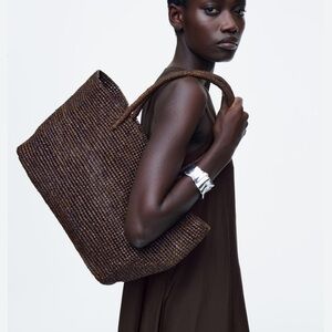 COS Dark Brown Hand Woven Tote Bag